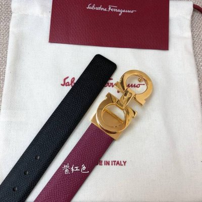 Ferragamo 25Mm金属Gancio双扣，女士双面牛皮，质感十足 独特复古风格 时髦中带着随性和酷感 .支持芯片扫码