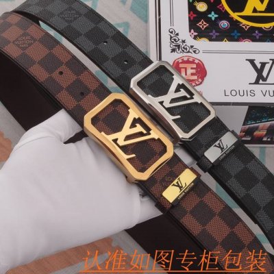 品名：Lv皮带原单腰带 材料：百分百头层牛皮腰带，保证真皮皮带，专柜原单品质、做工精细，送人自用首选 包装： 请认准如图专柜包装，赠送打孔器，银联发票，宽度3.