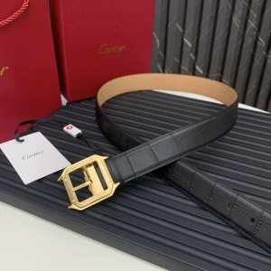 镀钯饰面针扣式皮带，“Cartier”标识。黑色尼罗河鳄鱼皮皮带，浮雕“Cartier”标识。尺寸：宽35毫米