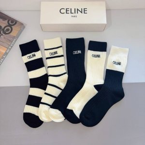 配包装 一盒5双 Celine 赛琳 高版双针刺绣长筒小腿袜潮人必不可少的时尚专柜代购长筒袜子 ，超好搭配