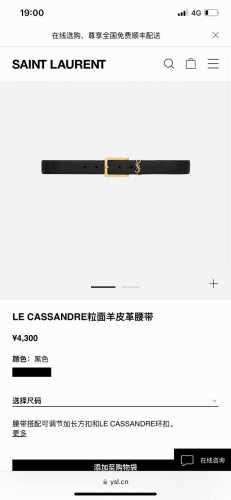 品牌 圣罗兰女带 3.0Cm 特 描述 双面原版皮不可调节式皮带，小牛皮材质，配有钯金色和银色钢金属扣 牛皮材质 不锈钢 30毫米 意大利制造 腰带为意大利尺寸
