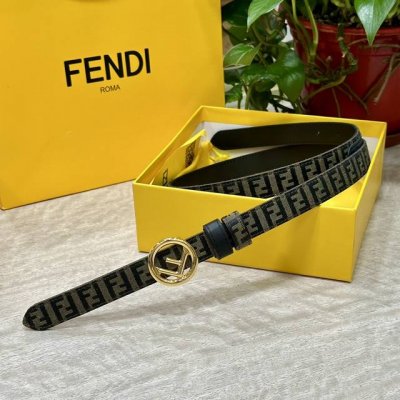 Fendl芬迪专柜同款 宽20Mm 原版定制布料 单环皮带钢扣 Ff图案布料材质 棕色皮革内衬 单钉镀钯金属配件 时尚潮流 经典系列