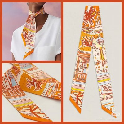 爱马仕Hermes Rayures D'ete Twilly小丝巾 Twilly小丝巾 100%桑蚕丝 重磅18姆米斜纹面料 这款小巧的真丝配饰佩戴方式千变万化