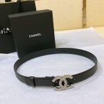 Chanel 23P Cc 水钻 金 与银 进口胎牛皮腰带 3.0Cm精品 精致 典雅