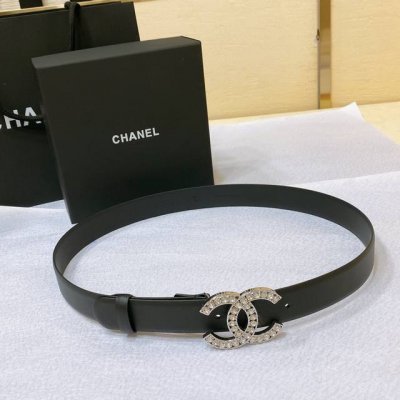 Chanel 23P Cc 水钻 金 与银 进口胎牛皮腰带 3.0Cm精品 精致 典雅
