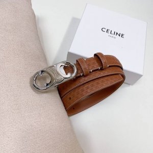 特 Celine 压小花 Triomphe中号Triomphe压印天然牛皮革腰带 2.5Cm 最新款
