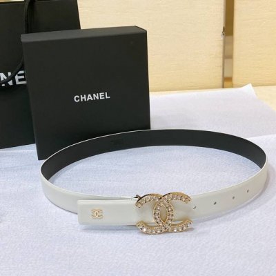 Chanel 23P Cc 水钻 金 与银 进口胎牛皮腰带 3.0Cm精品 精致 典雅