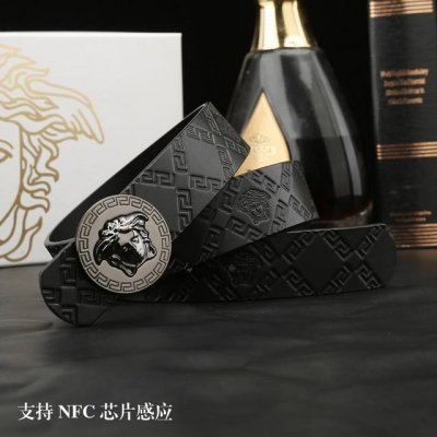 特 范思哲秘原单高档品质专柜官网同步支持NFC感应宽度3.9精美镶钻扣头意大利双面进口头层小牛皮原版美人头花纹手感极佳 上身郊果棒男士最爱商务休闲两用长度100