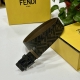 Fendi芬迪专柜同款 宽4.0Cm 双环正反用腰带 Ff按钉搭扣 棕色Cuoio Romano皮革材质 反面面料带有烟草黄和黑色Ff图案 四方金属饰面 时尚经