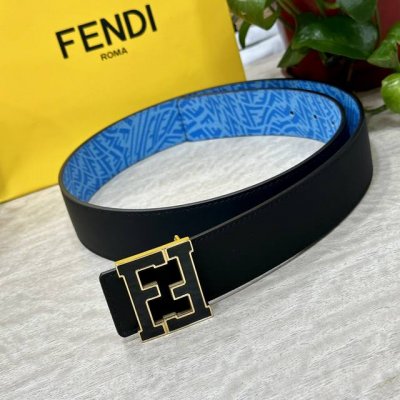图片包装+10 Fendl 芬迪 专柜同款 宽40Mm原版定制天蓝色Ffvertigo图案皮料 搭配Ff按钉钢扣 时尚潮流 经典百搭款