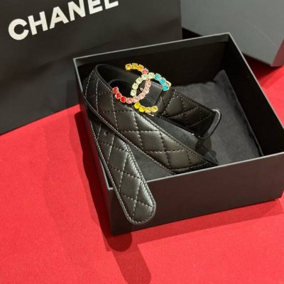 Chanel 24C 彩色水钻 Logo搭扣 黄铜金属 进口胎牛皮带身 手感柔软 细腻 3.0Cm