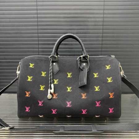 Louisvuitton 路易威登 Lv Speedy 40 BandoulièRe 黑牛仔五彩渐变刺绣Logo斜挎手提包 机场包 手提袋 实物拍摄 原厂面料 - 点击图像关闭