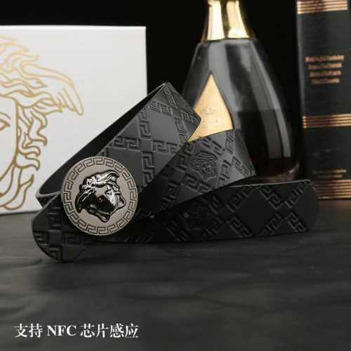 特 范思哲秘原单高档品质专柜官网同步支持Nfc感应宽度3.9精美镶钻扣头意大利双面进口头层小牛皮原版美人头花纹手感极佳 上身郊果棒男士最爱商务休闲两用长度100