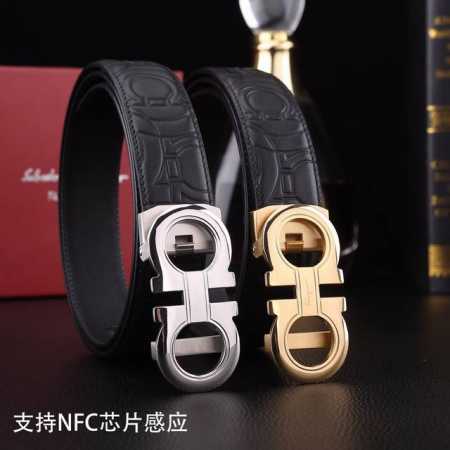 特P190 菲拉格木秘原单高档品质专柜官网同步支持Nfc感应宽度3.5精美自动钢扣头意大利双面进口头层小牛皮原版花纹手感极佳 上身郊果棒男士最爱商务休闲两用长度 - 点击图像关闭