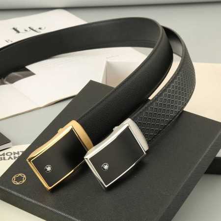 特 万宝龙 头层自动牛皮 宽3.5Cm 官网同步，不锈钢金属标识，适合商务低调人士！自动扣款式 - 点击图像关闭