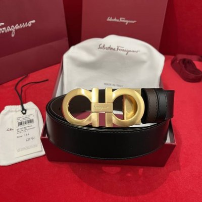 Ferragamo 菲拉格慕 雙面意大利進口原廠黑配全新精品镀钯搭扣 寬度35毫米 雙面可用 該皮帶可調節 且能根據需要裁剪達到修身效果