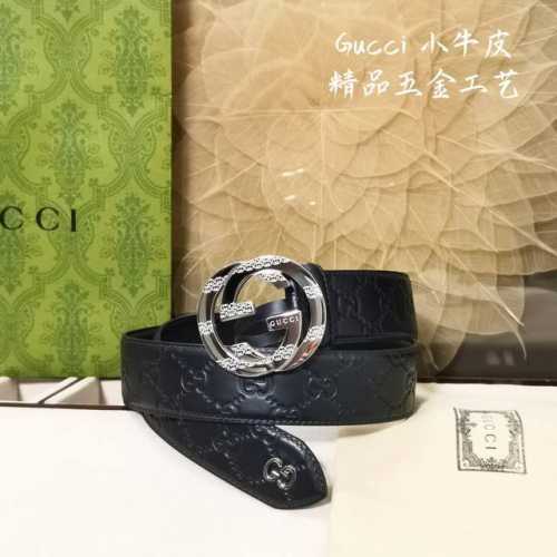 Gucci.古驰 全套包装 3.8Cm进口小牛皮压花, 专柜正品1:1完美复刻. 原版牛皮底, 采用热压印技术的gucci Signature皮革精制而成，触感