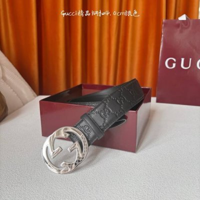 Gucci 经典款原版黑色压花面 搭配原版平纹底 精品钢扣 宽4.0 Cm 经典永不过时款 潮流大方 时尚百搭