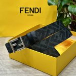 特 片装1 Fendi 芬迪 专柜同款 宽3.0Cm 双环正反用腰带 Ff按钉搭扣 黑色cuoio Romano皮革材质 反面面料带有烟草灰和黑色ff图案 黑色