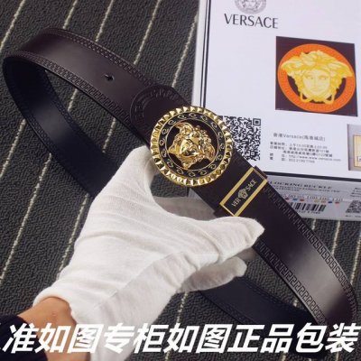 品名：范思哲.Ver Sace原单 型号：认准如图专柜包装，送打孔器材料：双面可用，百分百头层牛皮，保证真皮。美人头，24K钢扣，复古做旧工艺长城纹路，双面可用