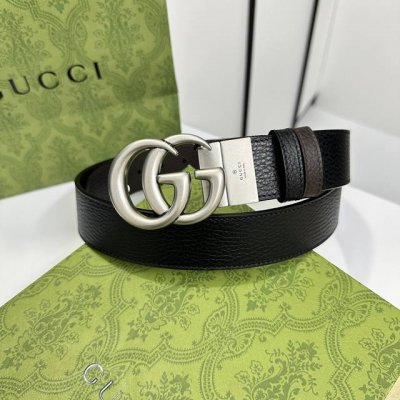 特 Gucci 627055 Cao2T 黑咖双面进口Togo粗荔枝皮，宽度3.7Cm 复古Gg旋转扣 双面可用 可裁剪