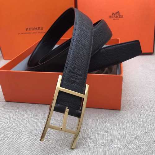 爱马仕针扣皮带 原单品质 进口头层牛皮 荔枝纹 黑色 32Mm宽 双面可用 配官网H金 银扣