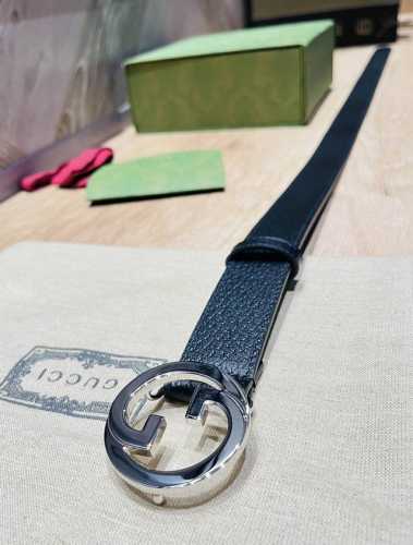 配全套包装礼盒 古奇 宽度3.0Cm 进口原厂黑色猫爪纹 搭配意大利原版皮革 精品双G五金