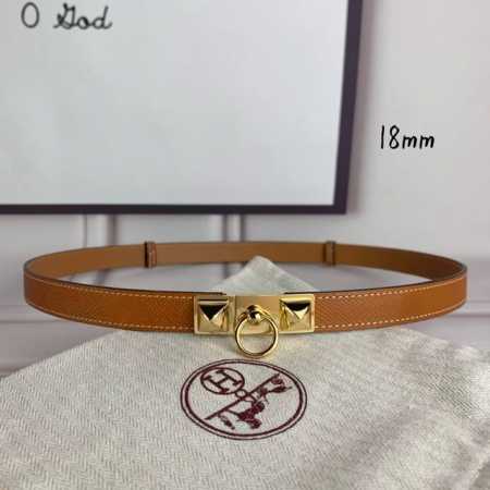 HermèS 爱马仕女款金字塔腰带，进口手掌纹，土黄色＋E土黄色平纹底，配原单钢扣，带身18Mm宽，腰围大小可调节 - 点击图像关闭