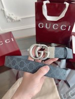 Gucci 627055 Facjt 珠黑色Supreme pvc黑老花 黑猪皮纹底 宽度3.7Cm 复古Gg旋转扣[原单精品扣] 双面可用 可裁剪