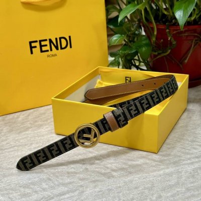 Fendl芬迪专柜同款 宽20Mm 原版定制布料 单环皮带钢扣 Ff图案布料材质 棕色皮革内衬 单钉镀钯金属配件 时尚潮流 经典系列