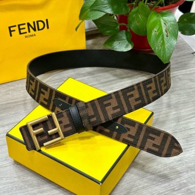 特 Fendl 芬迪 专柜同款 宽3.8Cm 原版定制布料 单环皮带钢扣 Ff图案布料材质 黑色皮革内衬 单钉镀钯金属配件 时尚潮流 经典系列