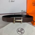 HermèS爱马仕 双头八字款 双面原版 原单品质 进口头层牛皮 咖啡色荔枝纹本色线搭配黑色平纹 寸半38Mm 配官网双H亮面金银间色 亮枪扣