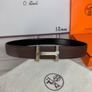 HermèS爱马仕 双头八字款 双面原版 原单品质 进口头层牛皮 咖啡色荔枝纹本色线搭配黑色平纹 寸半38Mm 配官网双H亮面金银间色 亮枪扣