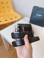 Ysl鳄鱼纹顶级小牛皮软腰带 3.0Cm方形针铜扣Cassandre 标识腰带环