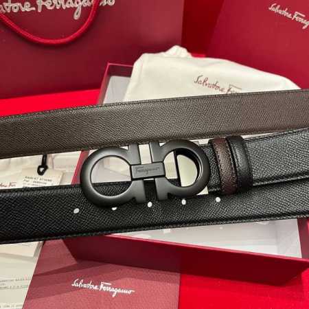 Ferragamo 菲拉格慕 雙面意大利進口原廠手掌纹 全新精雕鑽石效果搭扣 寬度35毫米 雙面雙色可用 該皮帶可調節 且能根據需要裁剪達到修身效果 顶级 - 点击图像关闭