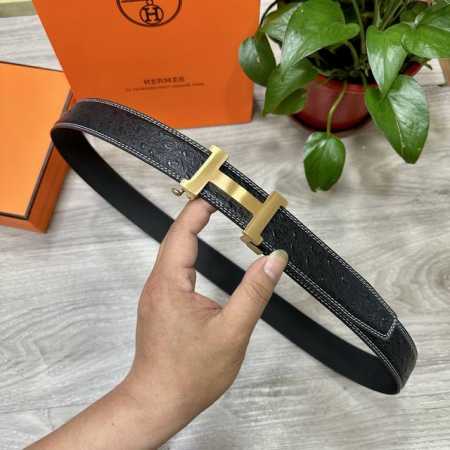 自动扣腰带］Hermes爱马仕宽3.5Mm 双面进口头层牛皮制作 搭配经典钢扣 真材实料 时尚经典 做工精致 高端男士皮带 长度可裁剪100125 - 点击图像关闭