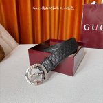 Gucci 经典款原版黑色压花面 搭配原版平纹底 精品钢扣 宽4.0 Cm 经典永不过时款 潮流大方 时尚百搭