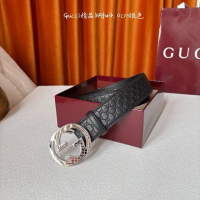 Gucci 经典款原版黑色压花面 搭配原版平纹底 精品钢扣 宽4.0 Cm 经典永不过时款 潮流大方 时尚百搭