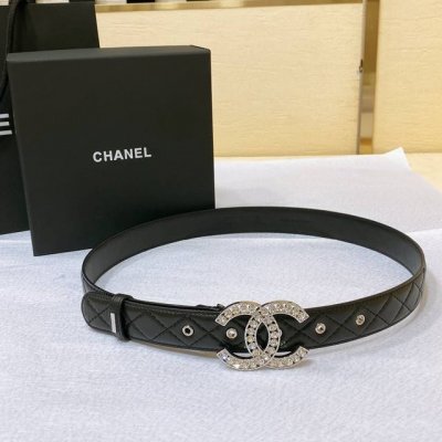 Chanel 23P Cc 水钻 金 与银 小羊皮腰带 3.0Cm精品 精致 典雅