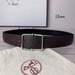 HermèS 爱马仕针扣 原单品质 头层牛皮 咖啡色荔枝纹搭配黑色平纹 38Mm宽 双面可用 配官网H亮银扣 DDD