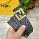 特 Fendi 芬迪 专柜同款 宽4.0Cm 双环正反用腰带 F按钉搭扣 黄色Cuoio Romano皮革材质 反面面料带有烟草黄和黑色Ff图案 黑色珐琅金属饰