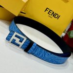 特 Fendl芬迪专柜同款 宽40Mm原版定制天蓝色Ffvertigo图案皮料 搭配Ff按钉钢扣 时尚潮流 经典百搭款