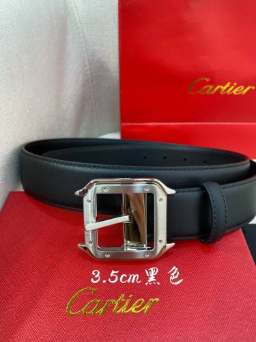 特 卡地亚针扣式皮带，Cartier标志。黑色与棕色牛皮双面皮带，浮雕“Cartier”标志。尺寸：宽35毫米 可调节