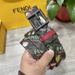 图片包装＋10 Fendi 芬迪 专柜同款 宽4.0Cm 双环正反两面用腰带 Ff按钉搭扣 红色Cuoio Romano皮革材质 反面棕色Ff帆布 饰有拼色Fe