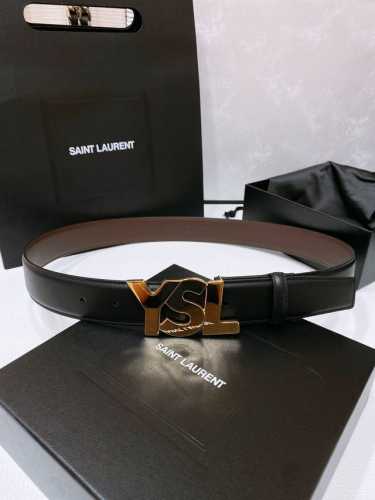 Salnt.Laurent.Paris. Y S L复古铜扣. 简单百搭！双面头层小牛皮 手感柔软细腻 3.4Cm
