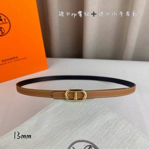 HermèS 爱马仕女款细腰带 原单品质 原版进口E手掌纹配进口小牛皮底 双面可用 土黄色黑色 13Mm宽 搭配H亮金 银扣