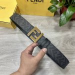 图片包装 Fendi 芬迪 专柜同款 宽4.0Cm 双环正反用腰带 Ff按钉搭扣 黑色Cuoio Romano皮革材质 反面面料带有烟草黄和黑色Ff图案 黑色珐