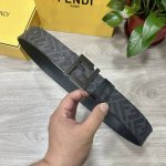 图片包装 Fendi 芬迪 专柜同款 宽4.0Cm 双环正反用腰带 Ff按钉搭扣 黑色Cuoio Romano皮革材质 反面面料带有烟草黄和黑色Ff图案 黑色珐