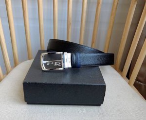 特 Prada普拉达双面头层牛皮 男士简约商务休闲针扣 宽3.5Cm 顶级做工 品质保证 手感极佳 原单品质