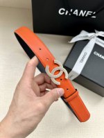 特 宽度3.0Cm Chanel香奈儿简约时尚潮流百搭平滑扣施洛华水晶满钻金属钢扣、牛皮皮带女款 此腰带多色可选！